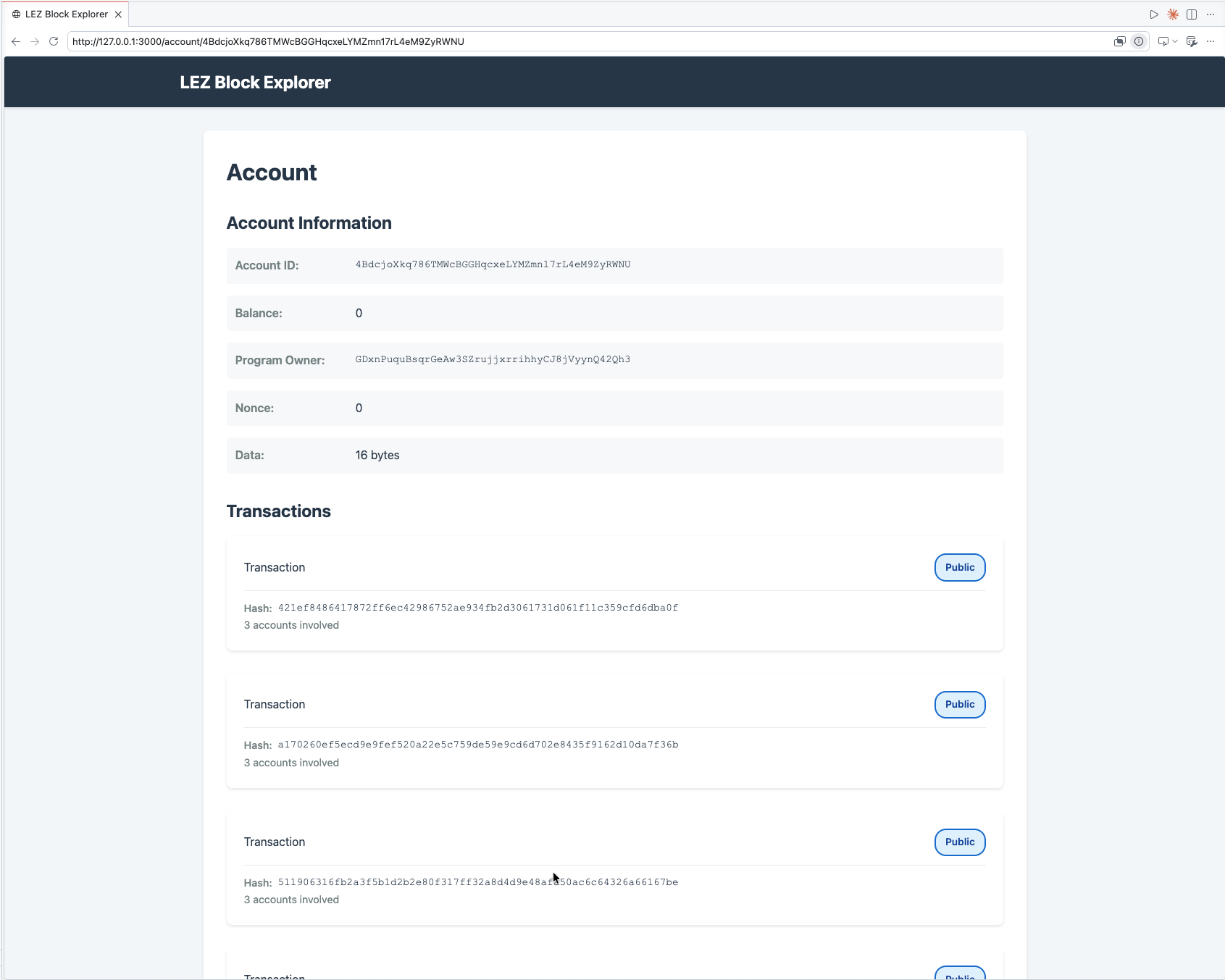Account detail view