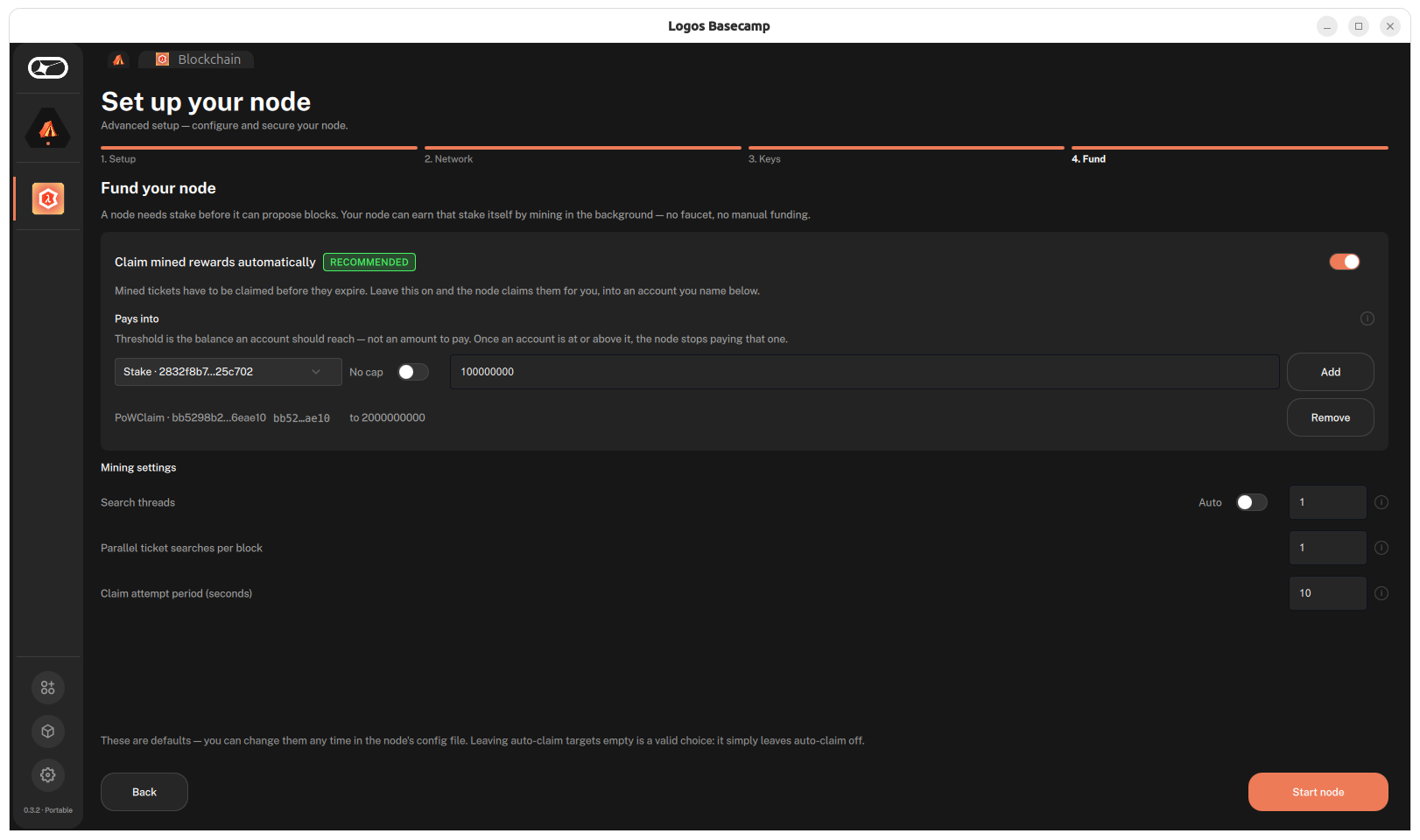 Choose a way to fund your node