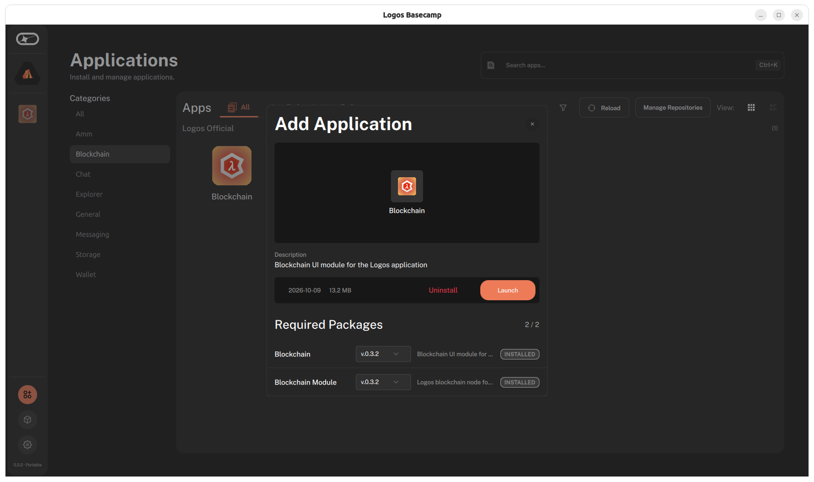 Launch the Blockchain app