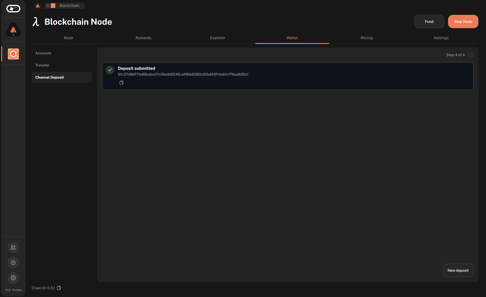 Step 4 of 4 showing Deposit submitted