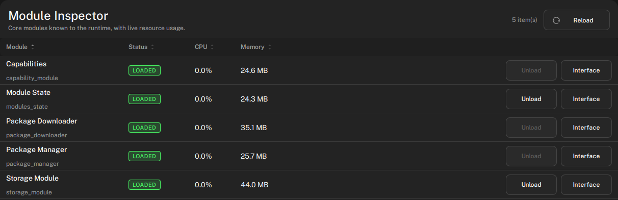 Storage Module loaded in Module Inspector