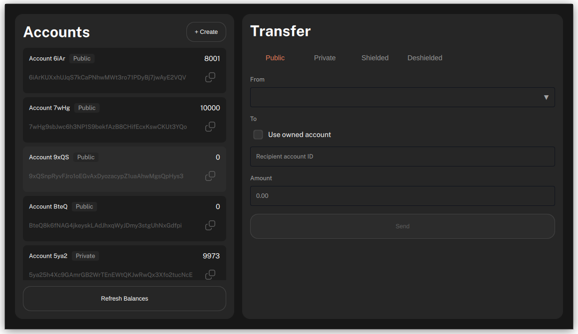 New public account in the list