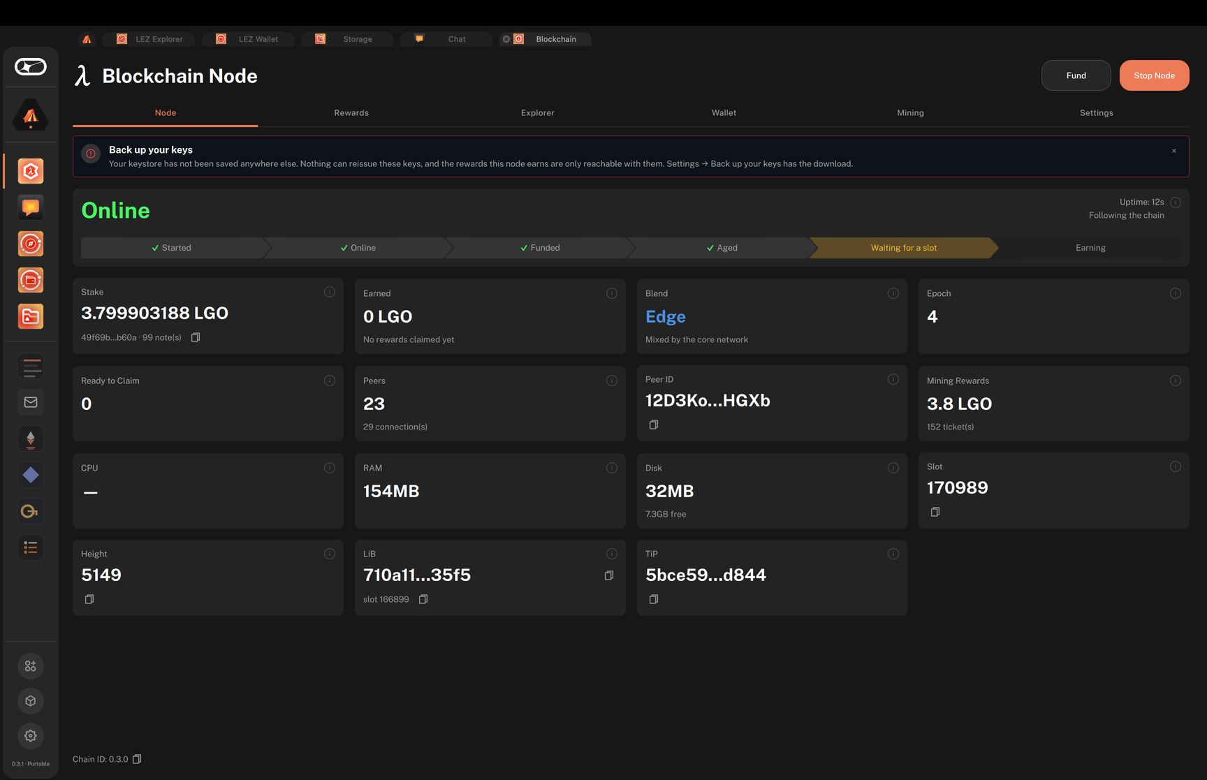 The Node tab once the node is Online