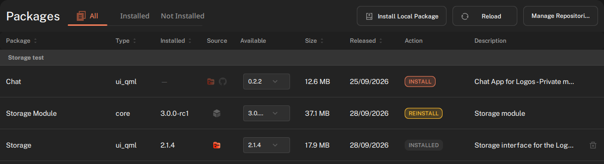 The Source column in Package Manager