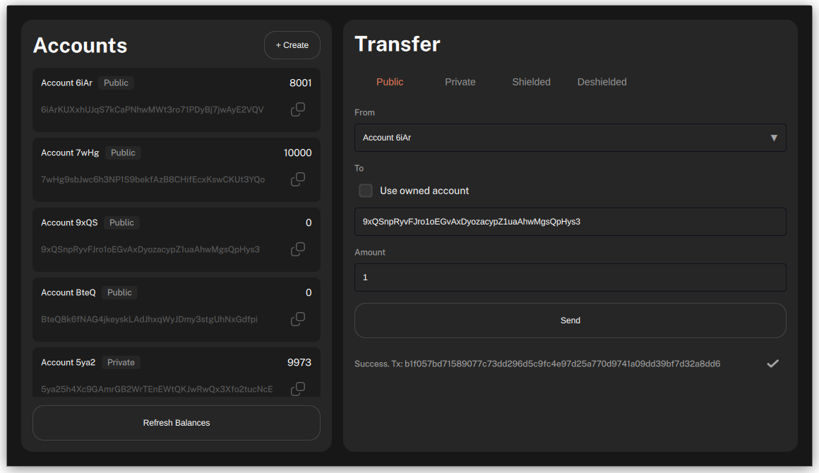 Public transfer screen