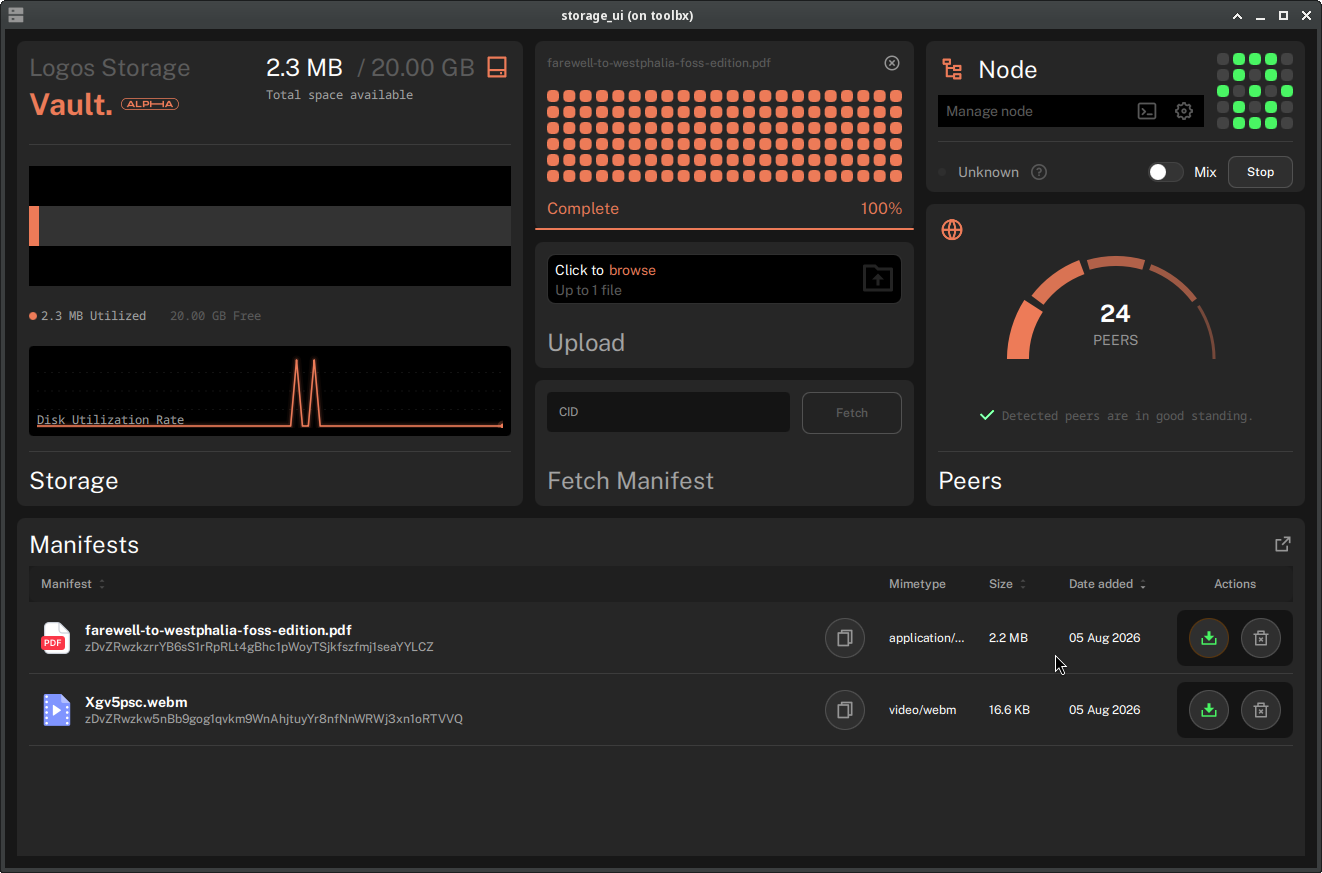 Dashboard after a download, with the download widget reporting Complete