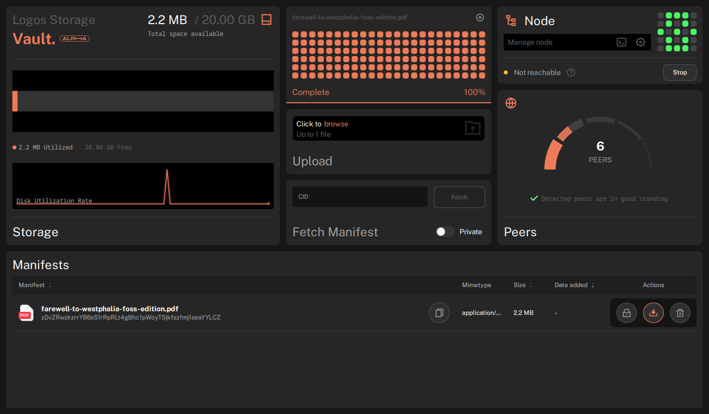 Dashboard after a download, with the download widget reporting Complete