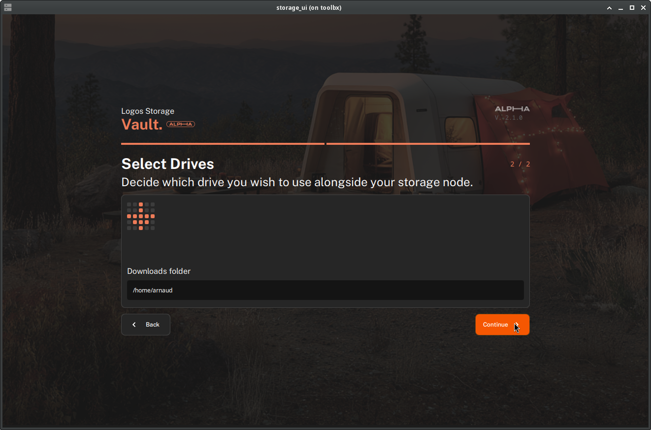 Select Drives step with the downloads folder field