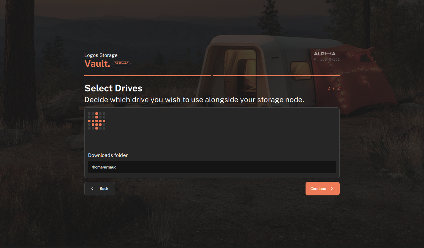 Select Drives step with the downloads folder field