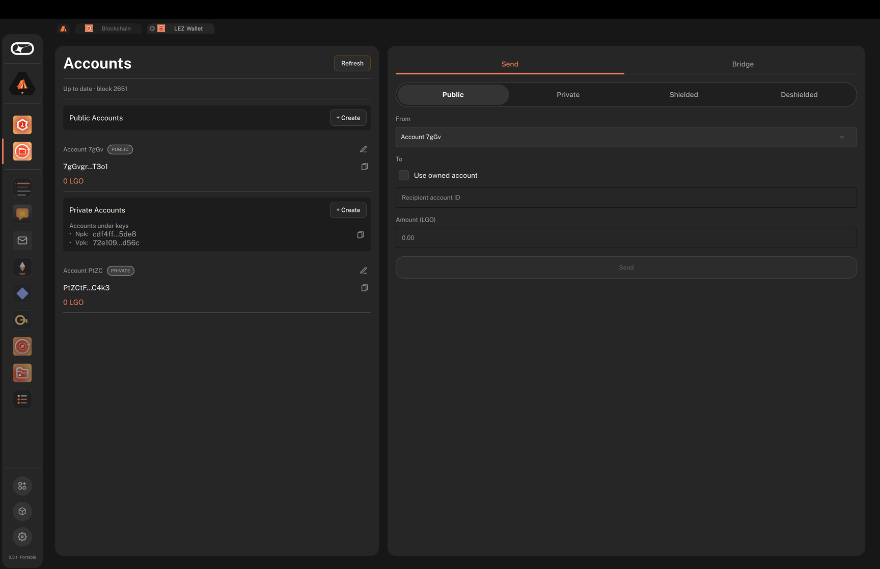 The Accounts panel after the sync, with one public and one private account