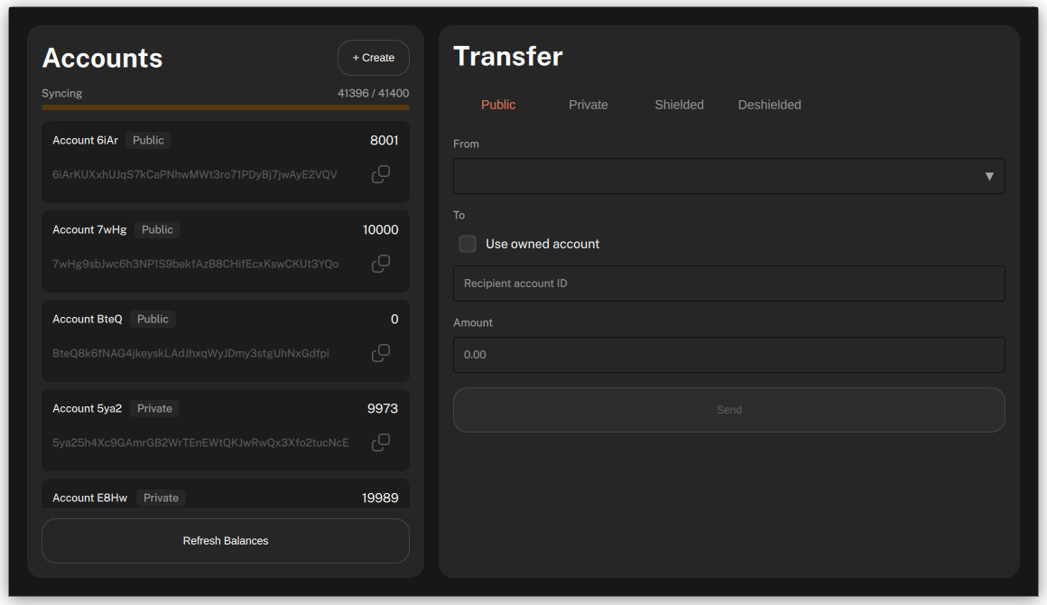 Account list with balances