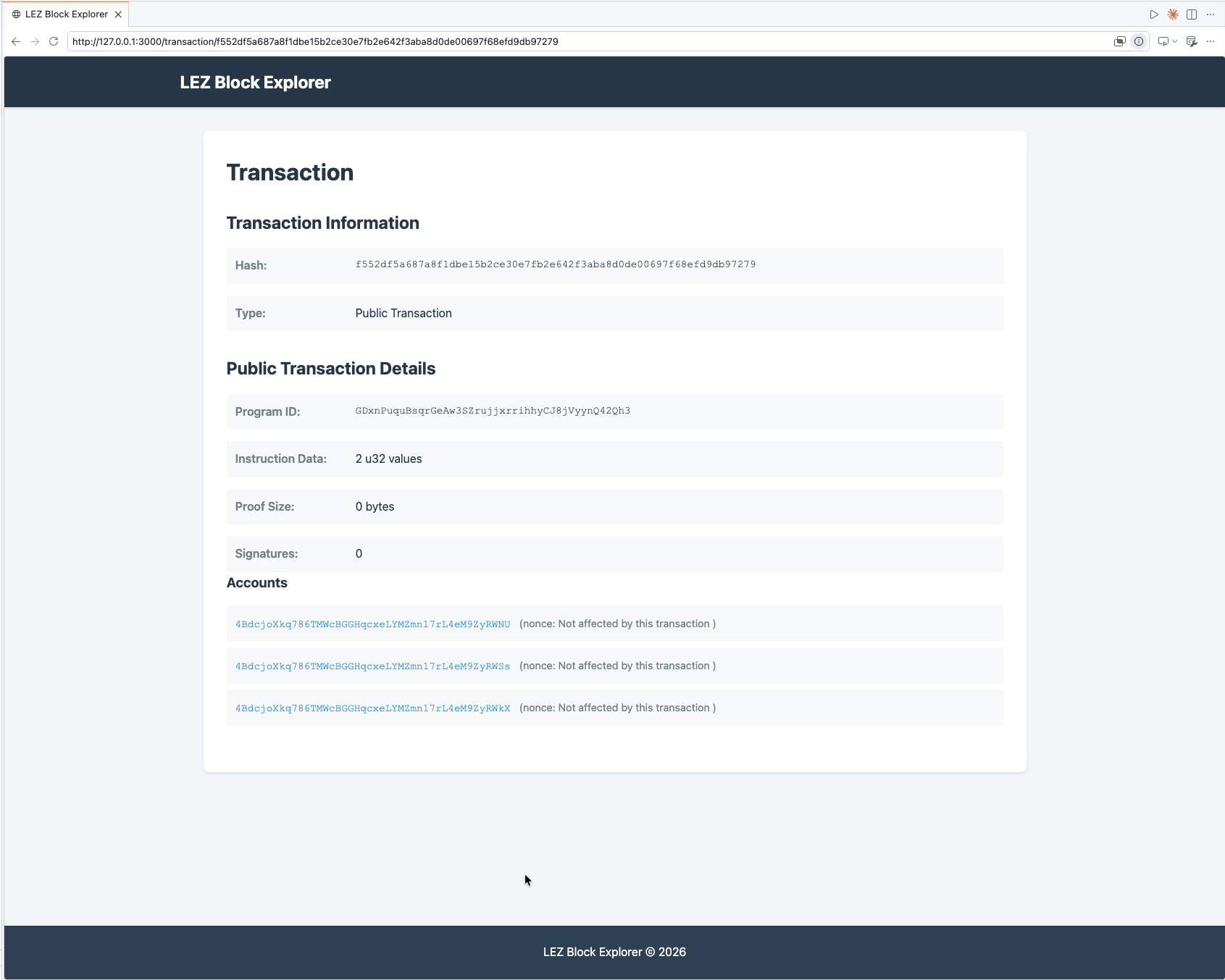 Transaction search result