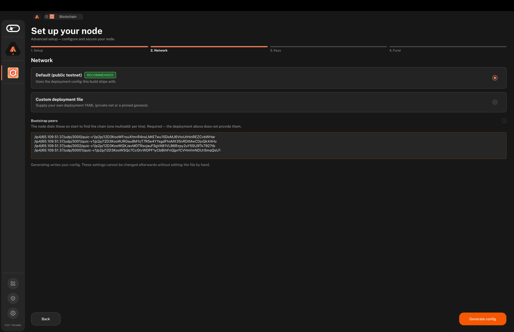 Step 2. Network with the bootstrap peers filled in