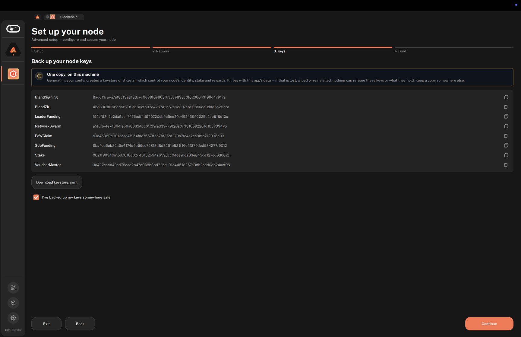 Step 3. Keys with the Download keystore.yaml button